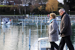 elderly couple walking